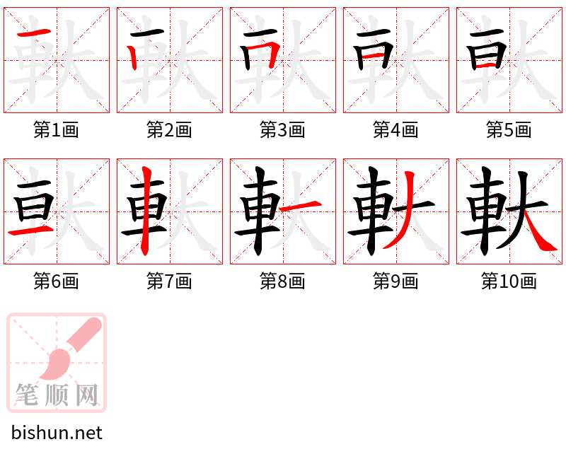 軑 笔顺规范