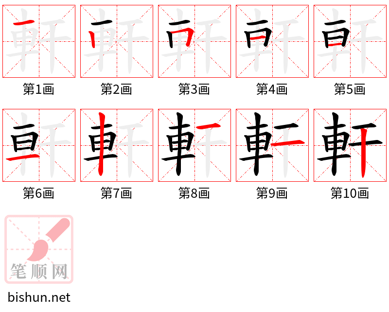 軒 笔顺规范