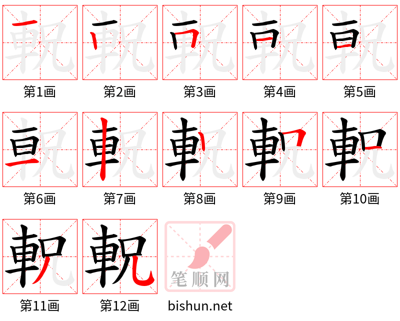 軦 笔顺规范