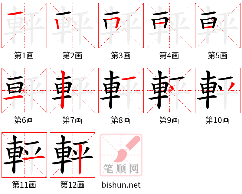 軯 笔顺规范