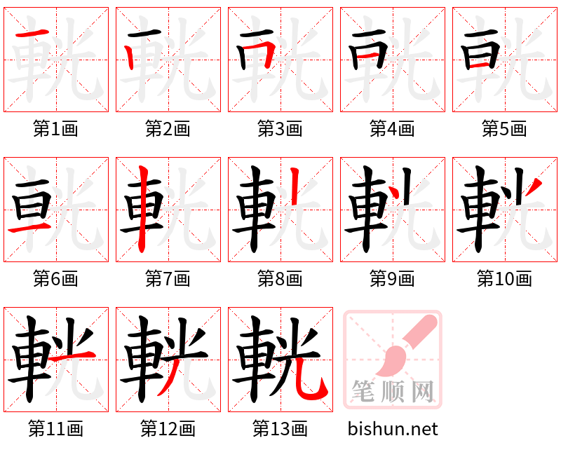 輄 笔顺规范