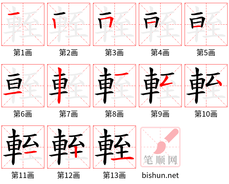 輊 笔顺规范