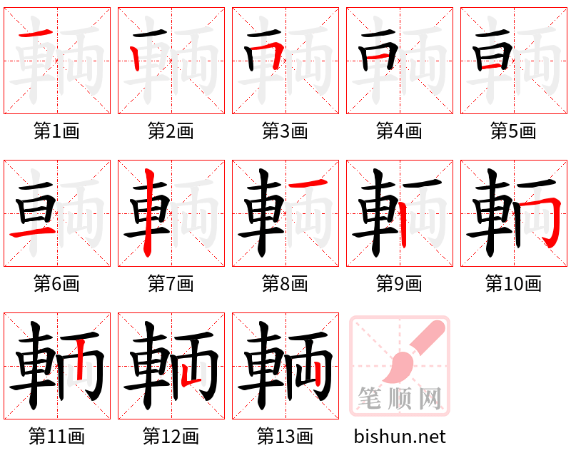 輌 笔顺规范