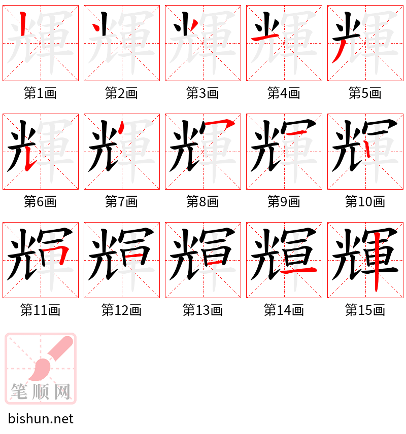 輝 笔顺规范