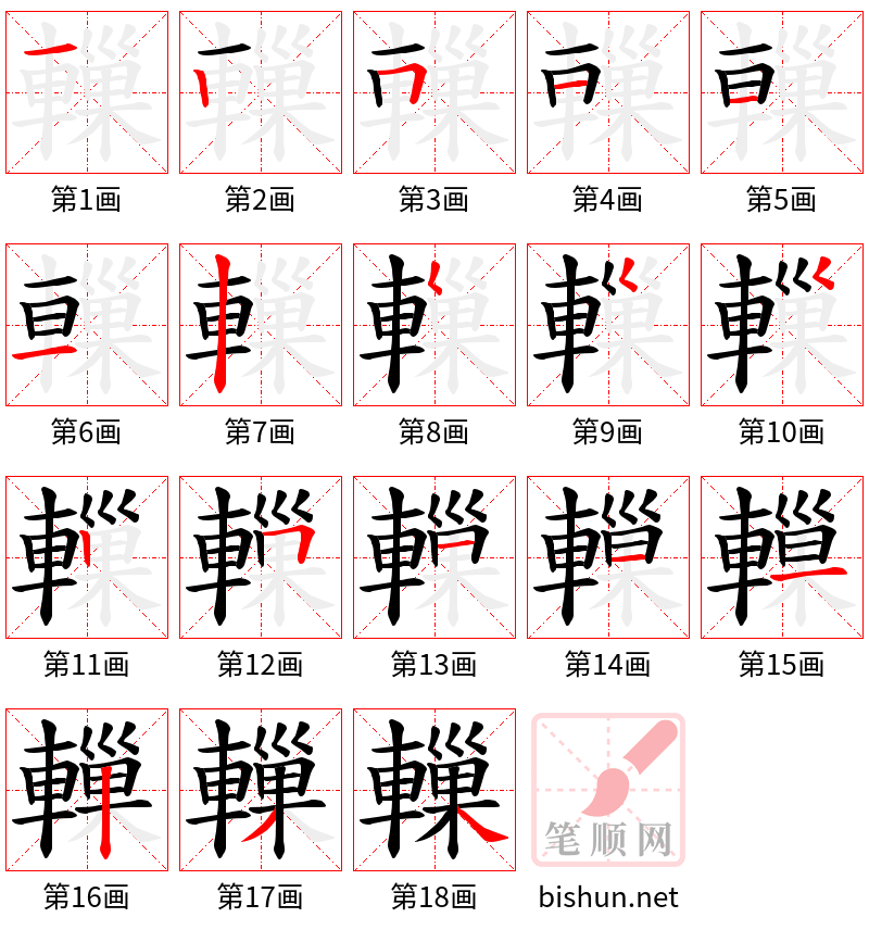 轈 笔顺规范