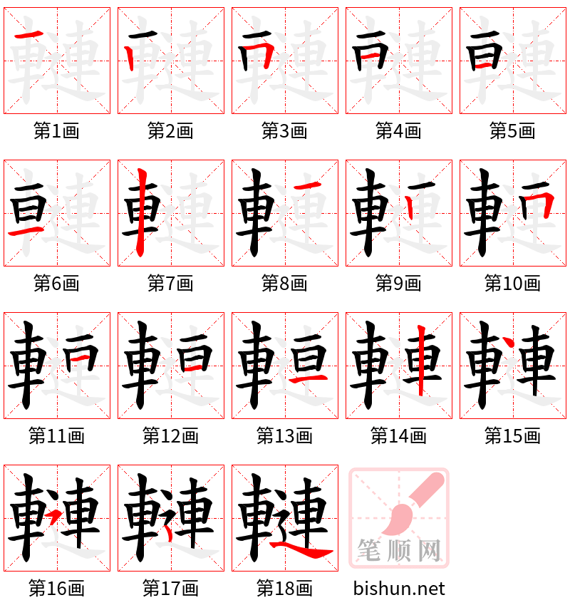 轋 笔顺规范