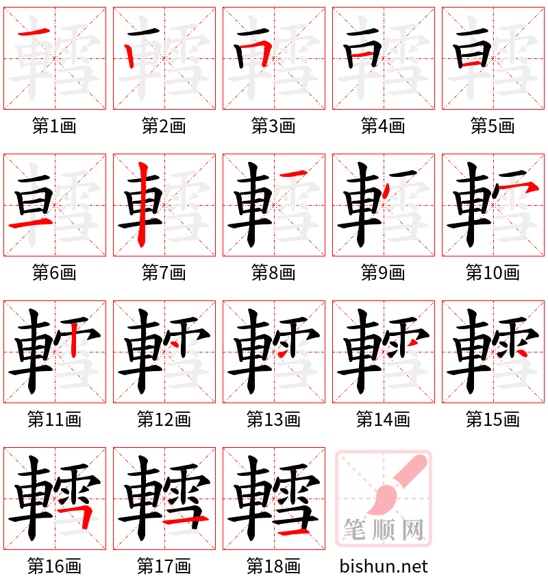 轌 笔顺规范