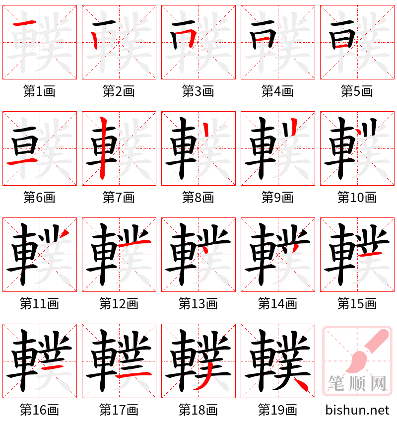 轐 笔顺规范