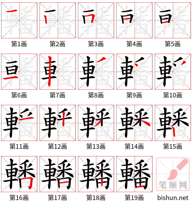 轓 笔顺规范