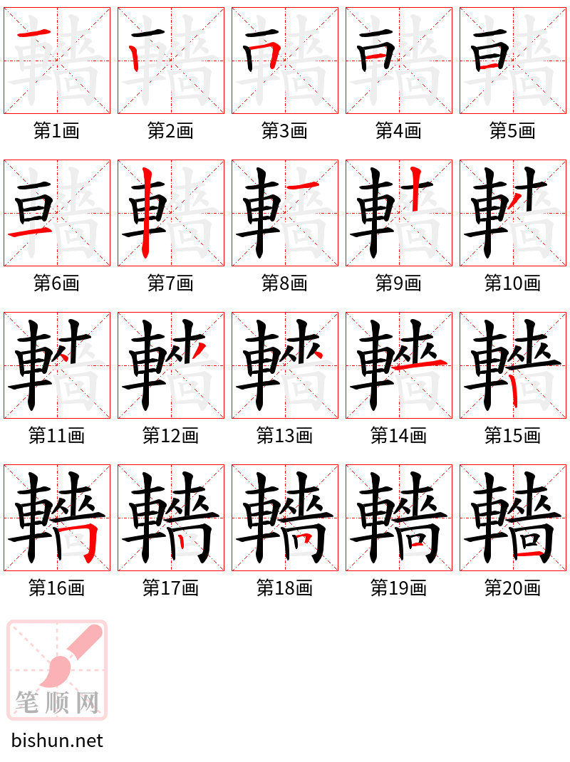 轖 笔顺规范