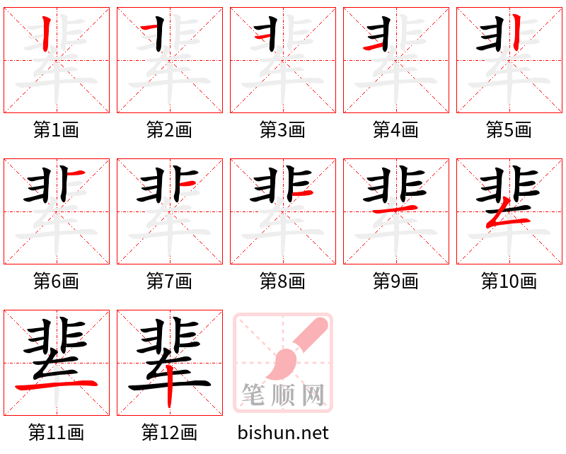 辈 笔顺规范