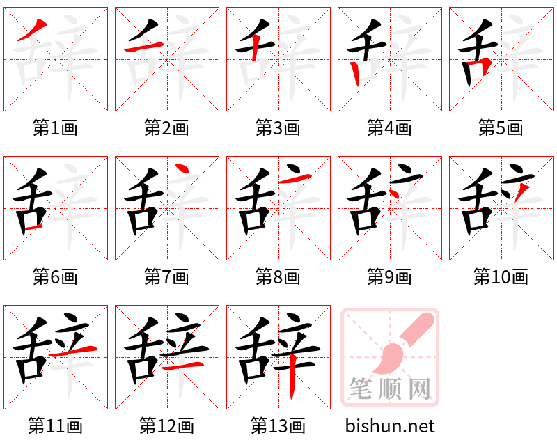 辞 笔顺规范