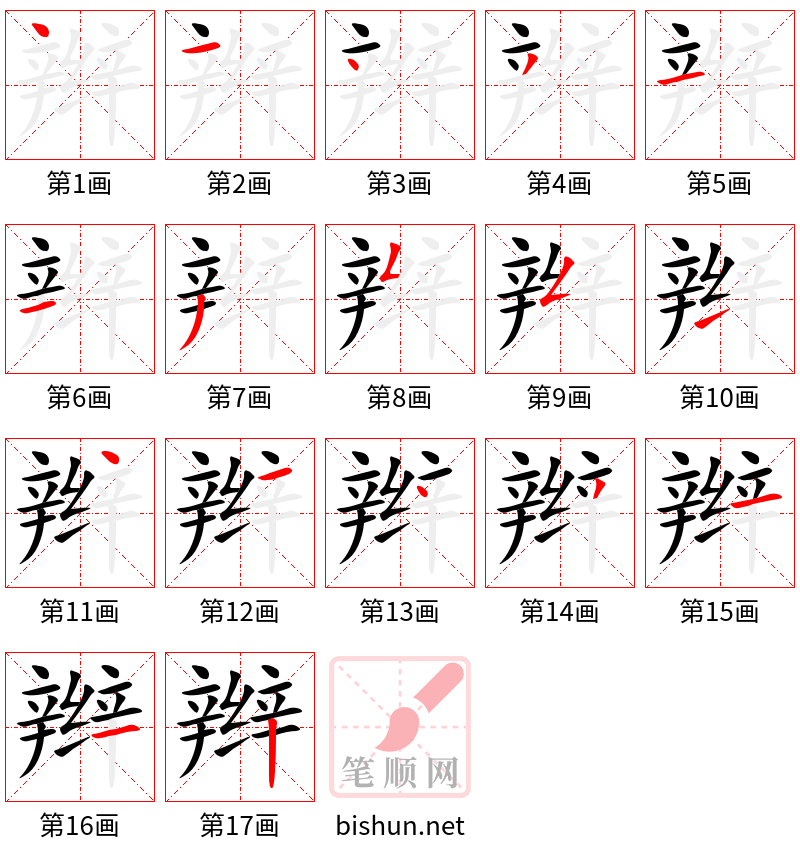 辫 笔顺规范