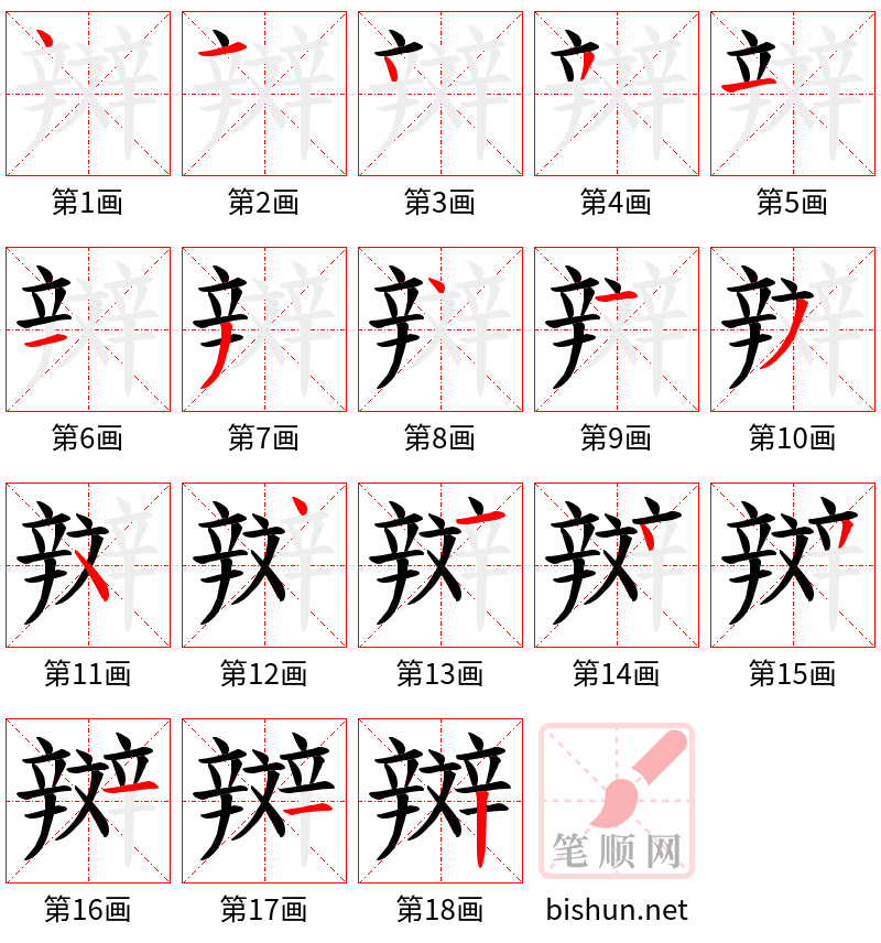 辬 笔顺规范