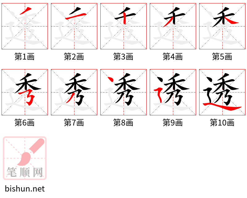 透 笔顺规范