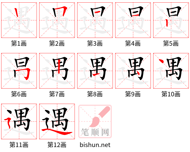 遇 笔顺规范