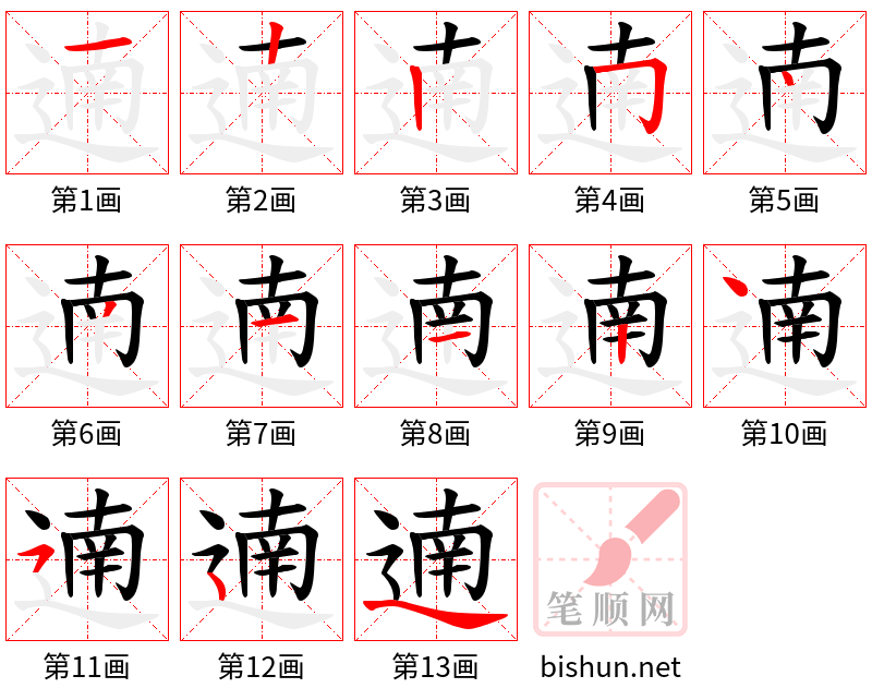 遖 笔顺规范