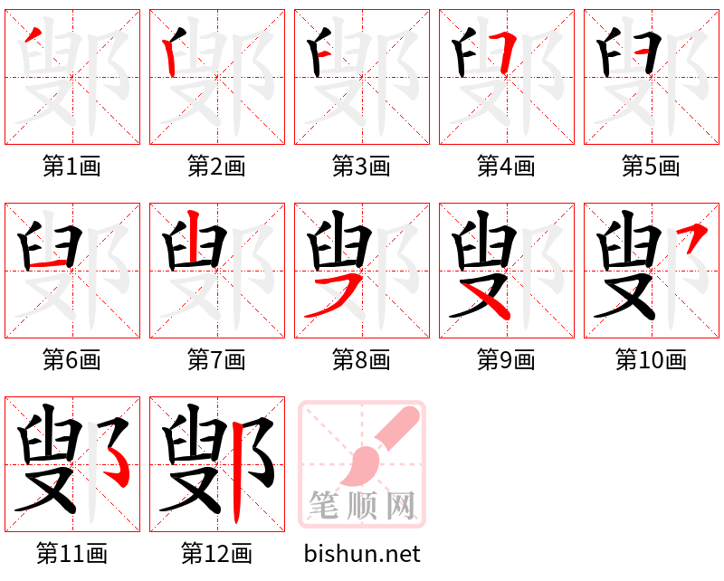 鄋 笔顺规范