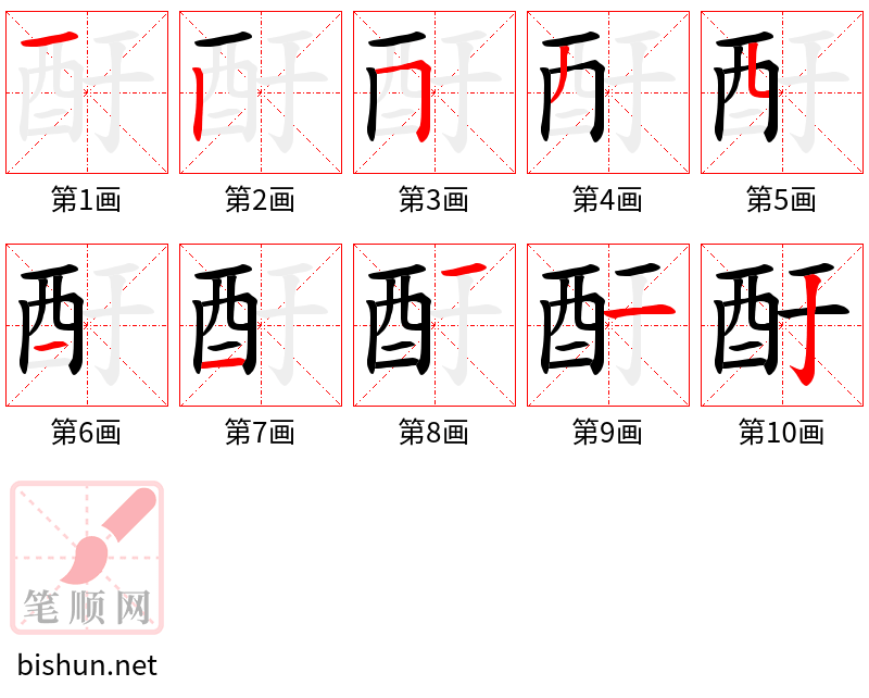 酑 笔顺规范