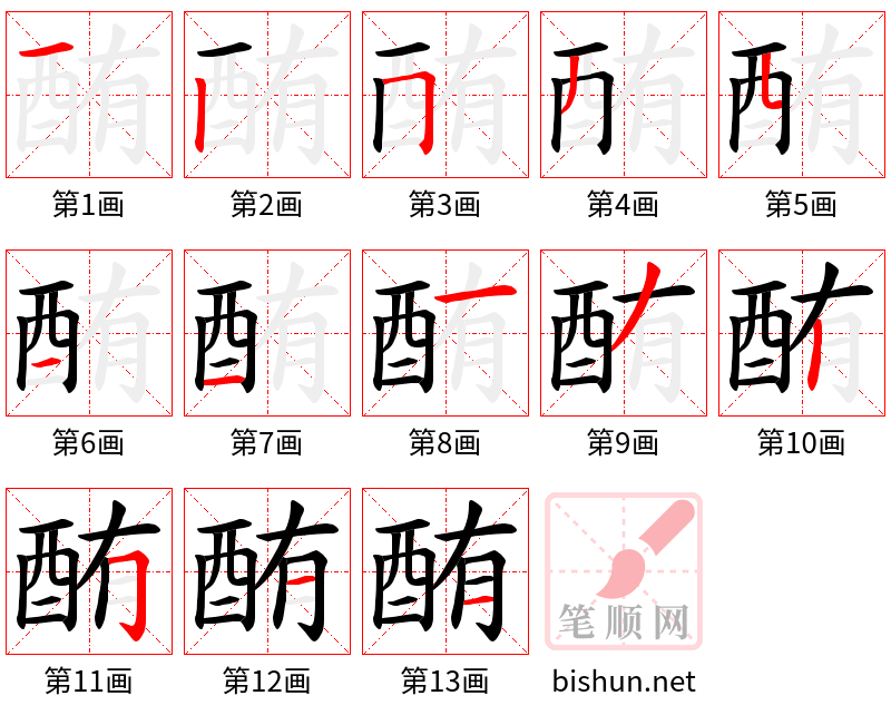 酭 笔顺规范