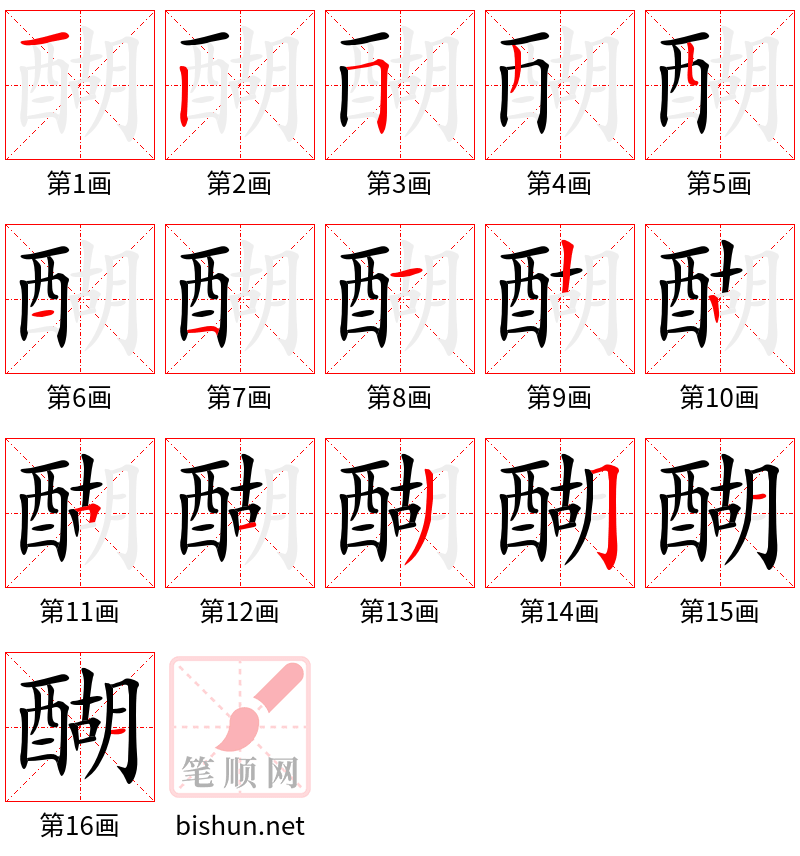 醐 笔顺规范