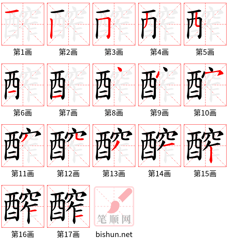 醡 笔顺规范