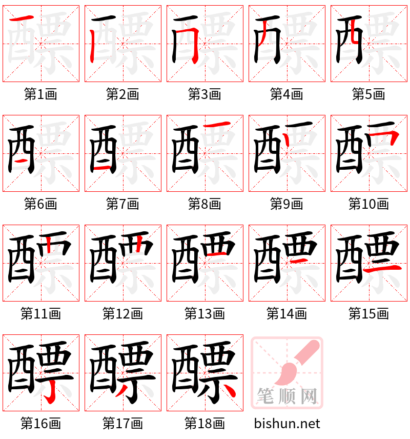 醥 笔顺规范