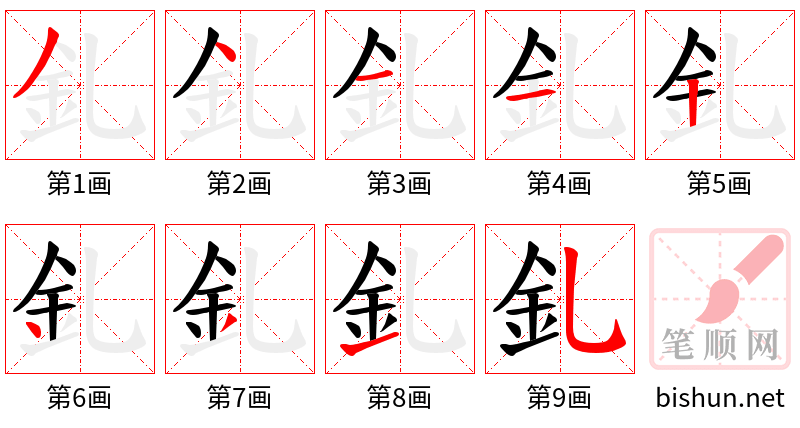 釓 笔顺规范