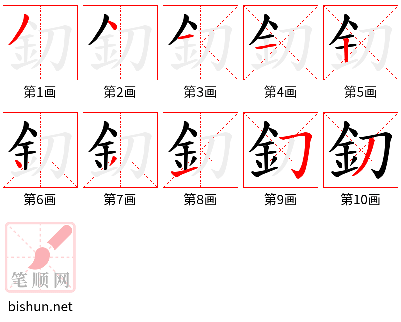 釖 笔顺规范