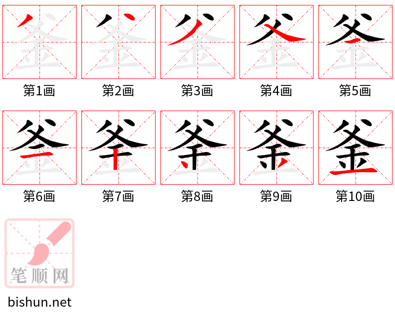 釜 笔顺规范