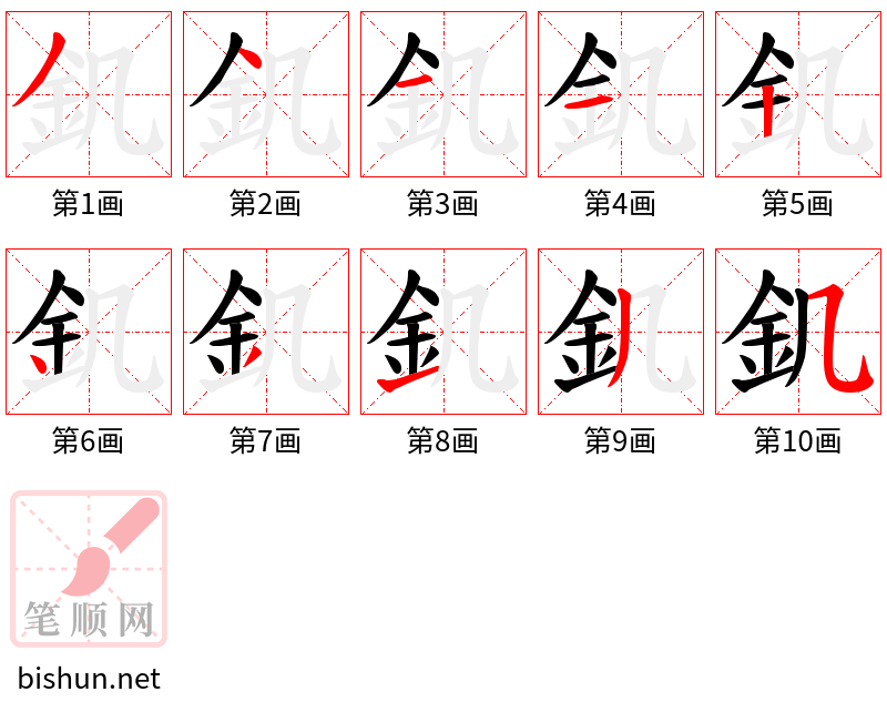 釠 笔顺规范