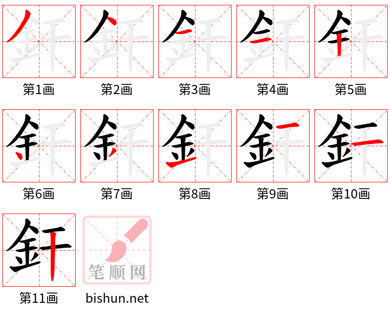 釬 笔顺规范