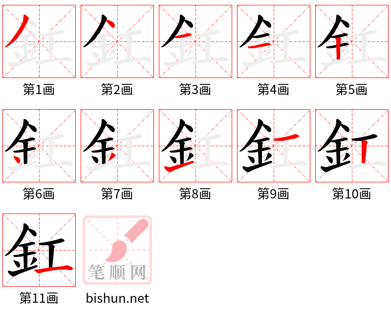 釭 笔顺规范