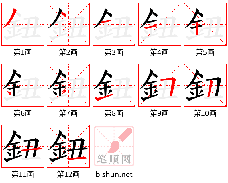 鈕 笔顺规范