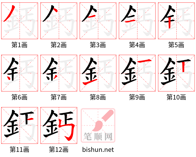 鈣 笔顺规范