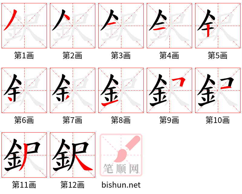 鈬 笔顺规范