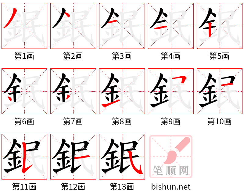 鈱 笔顺规范