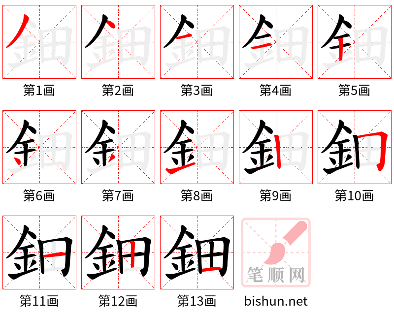 鈿 笔顺规范