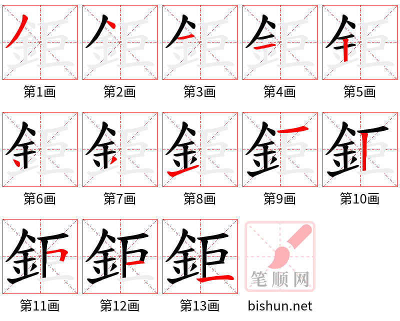 鉅 笔顺规范