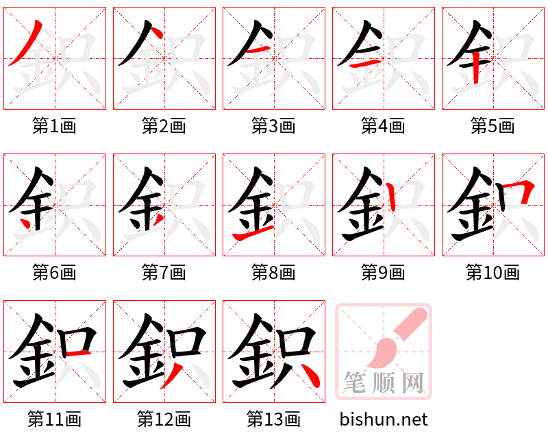 鉙 笔顺规范