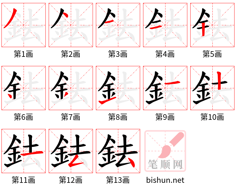 鉣 笔顺规范