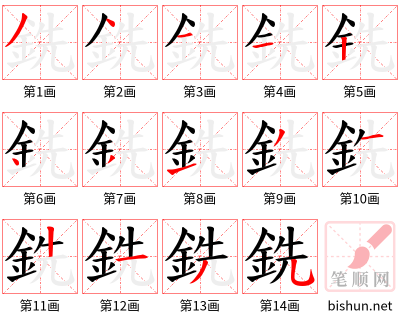 銑 笔顺规范