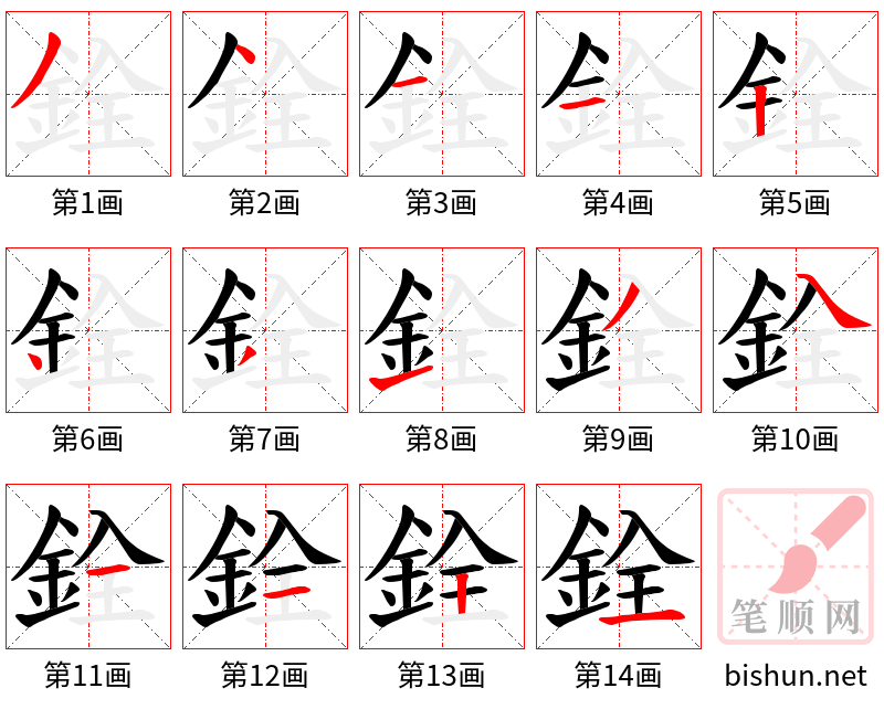 銓 笔顺规范