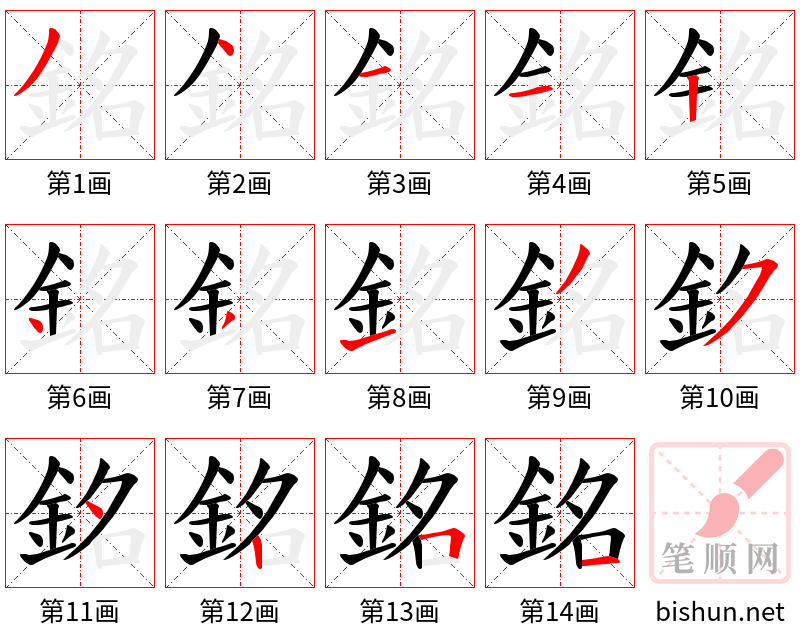 銘 笔顺规范