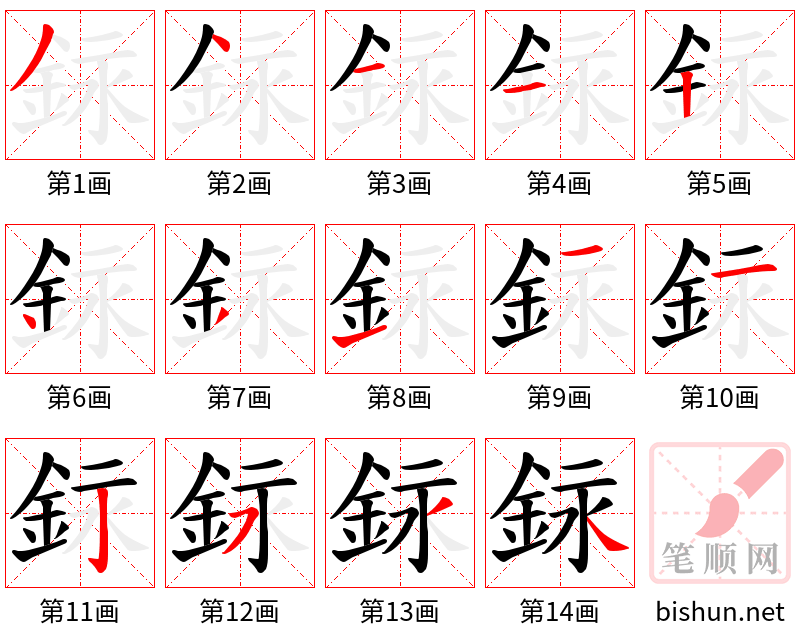 銢 笔顺规范