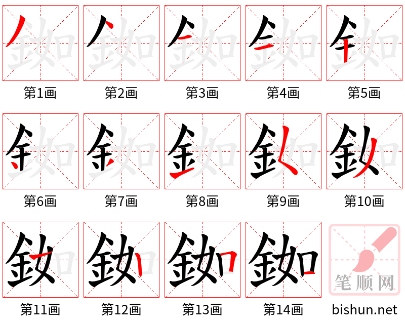 銣 笔顺规范