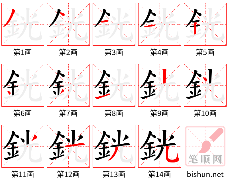 銧 笔顺规范