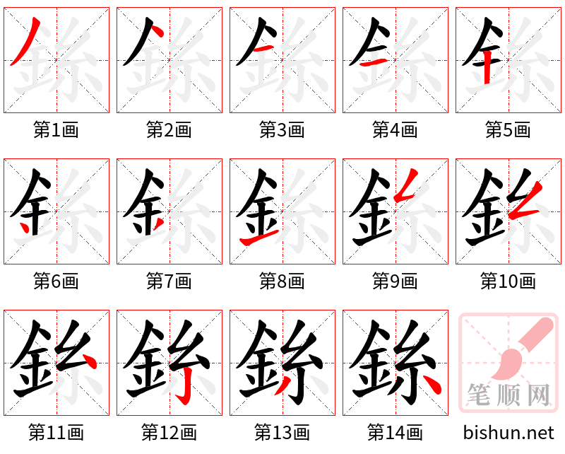 銯 笔顺规范