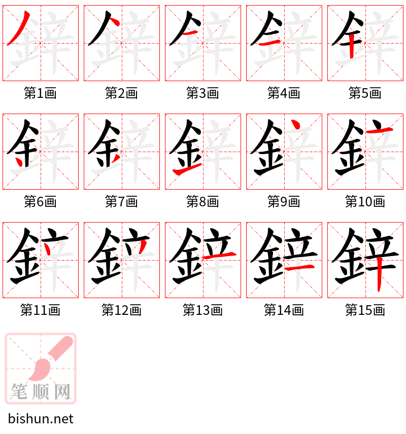 鋅 笔顺规范