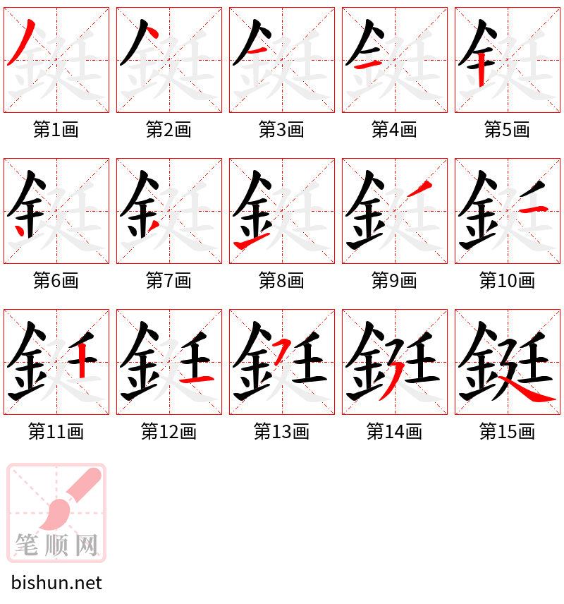 鋌 笔顺规范